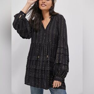 Anthropologie Quinn black sequined tunic blouse size XSP